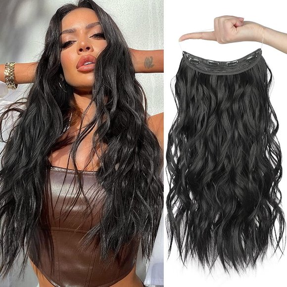 Other - 20" Long Wavy Natural Halo Hair Extensions #1 Jet Black